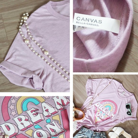 Lilac Pastel Dream On Graphic Cotton Tee T Shirt - Picture 8 of 8